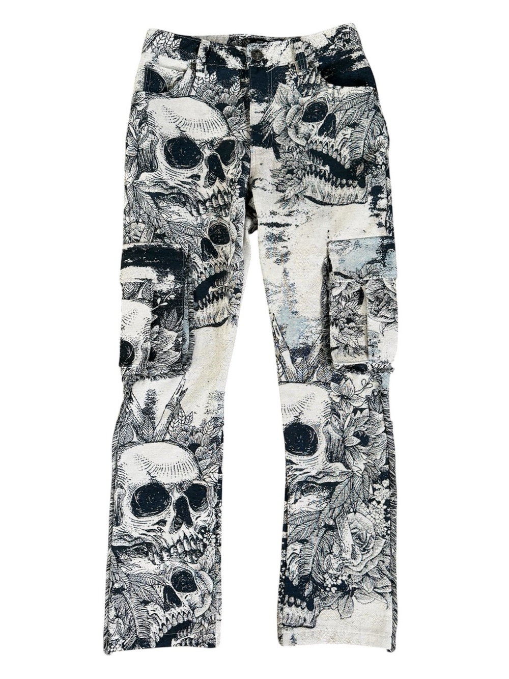 Rebel Vengeance Men’s Skull Tapestry Cargo Pants Floral Goth Streetwear Size 28